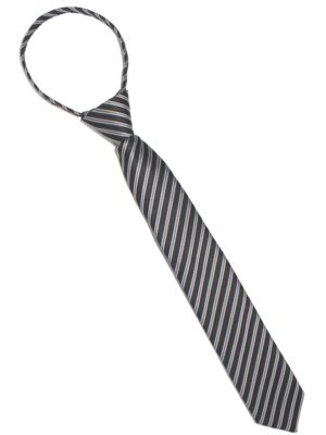 Детский галстук черный с диагональными серебряными полосами спереди