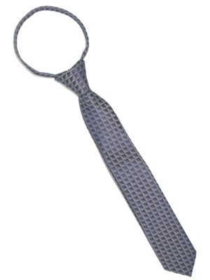 Детский галстук серый с темно-синими квадратами спереди