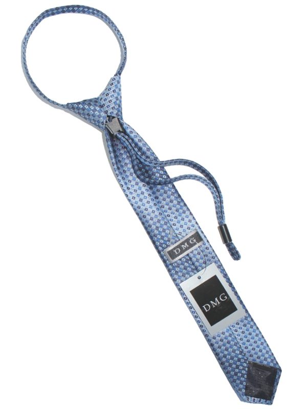 Детский галстук синий с голубым и синим ромбовидным узором сзади