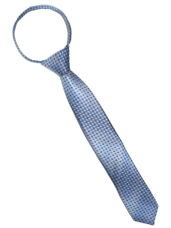 Детский галстук синий с голубым и синим ромбовидным узором спереди