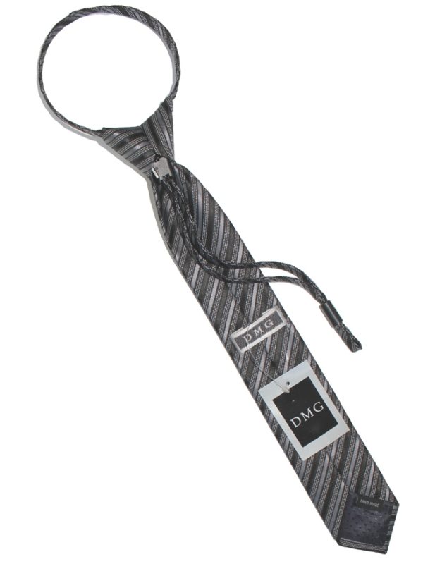 Детский галстук темно-серый с диагональными полосами в крапинку сзади
