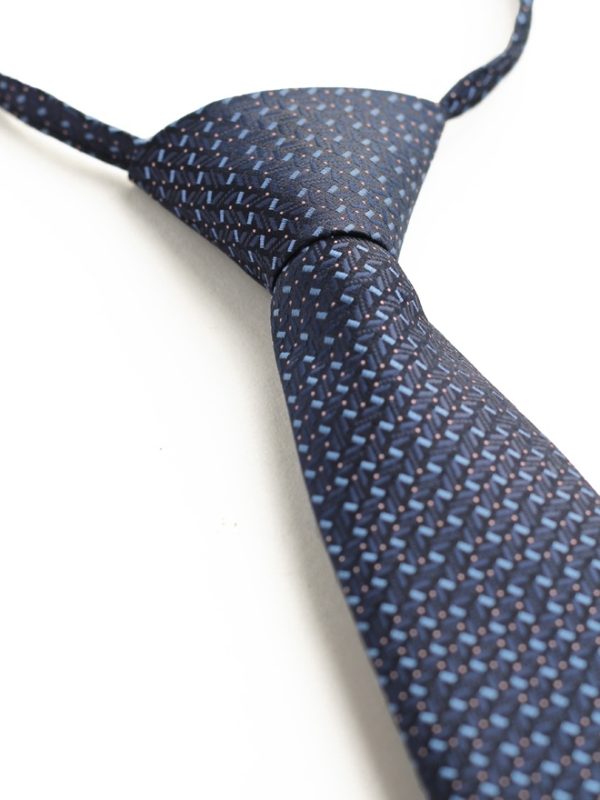 Детский галстук темно-синий с голубыми прямоугольниками и крапинкой