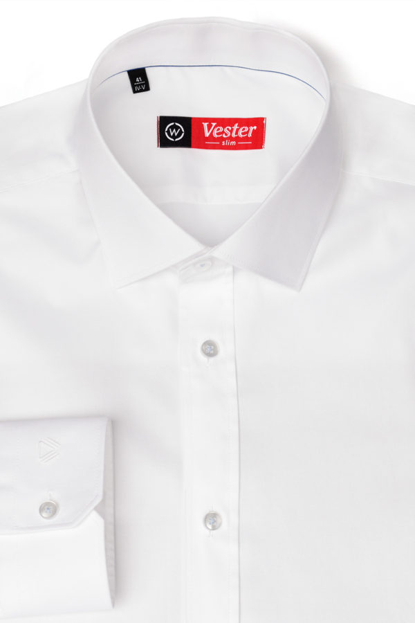 Белая приталенная рубашка с планкой Vester 86616 W