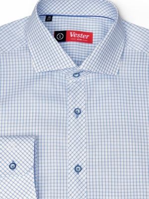 Белая рубашка в голубую клетку Vester 93616 S