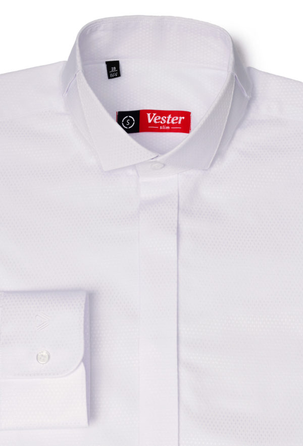 Приталенная белая рубашка под бабочку Vester 73114 S