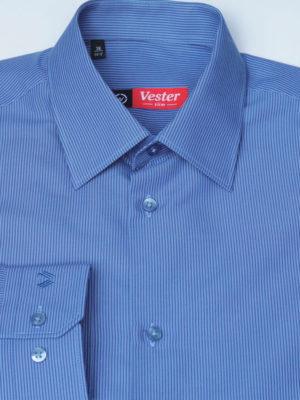 Рубашка синяя в темно синюю полоску Vester 68814 W