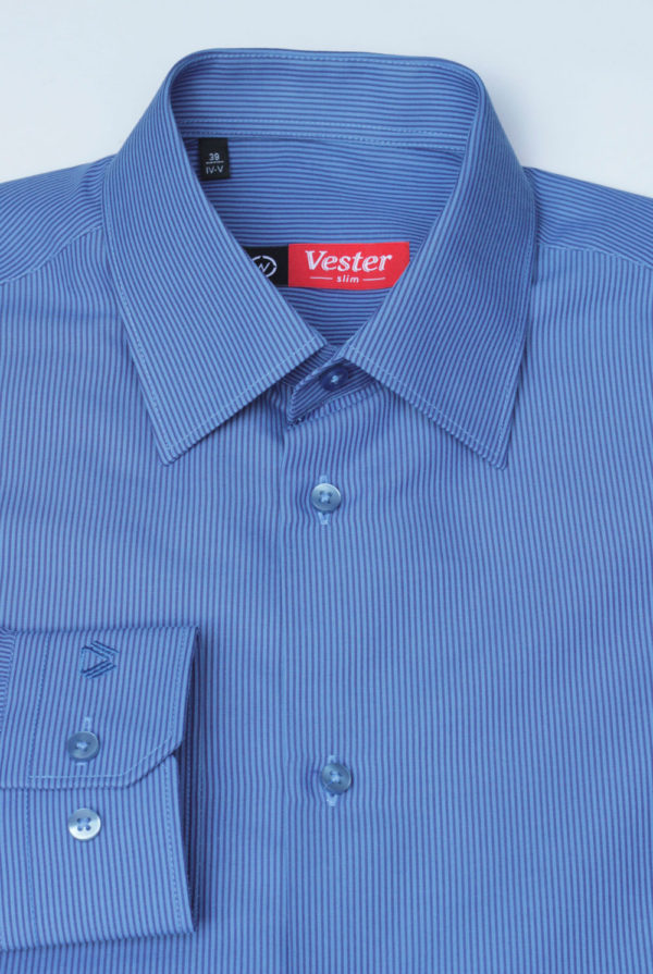 Рубашка синяя в темно синюю полоску Vester 68814 W