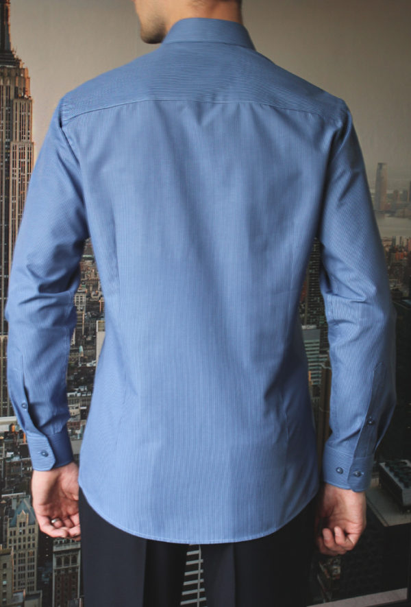 Рубашка синяя в темно синюю полоску Vester 68814 W сзади
