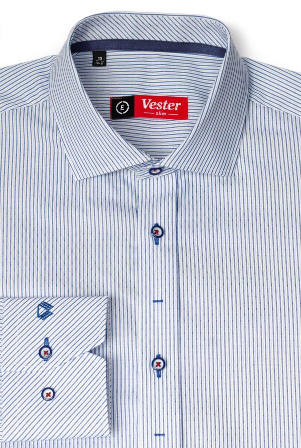 Рубашка фактурная в синюю полоску Vester 89716 E