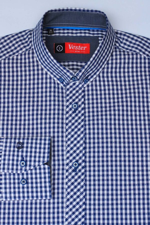 Темно синяя рубашка в клетку Vester 87516 S