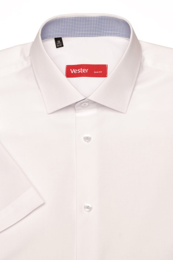 Приталенная белая рубашка с коротким рукавом Vester 86014 S