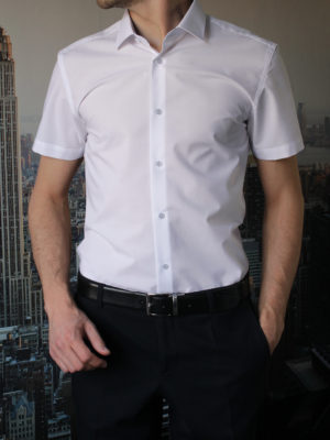 Приталенная белая рубашка с коротким рукавом Vester 86014S_01