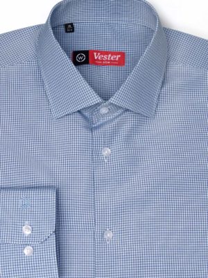 Рубашка в синюю клетку с зелеными линиями Vester 68814 W