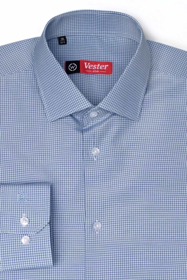 Рубашка в синюю клетку с зелеными линиями Vester 68814 W