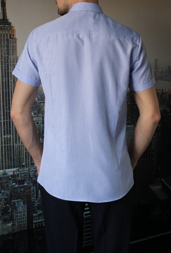 Рубашка с коротким рукавом в мелкую синюю клетку Vester 72914 S сзади