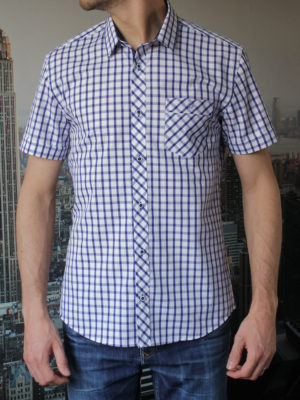 Рубашка с коротким рукавом в широкую синюю клетку Vester 10814 E спереди